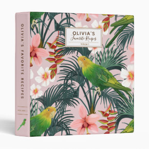 Personalized Pink Tropical Bird Pattern Cookbook Binder