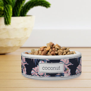 Personalized Pink Tropical Floral Pattern Pet Bowl