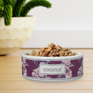 Personalized Pink Tropical Floral Pattern Pet Bowl