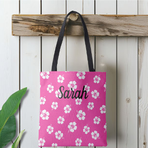 Personalized Pink Tropical Floral Tote Bag