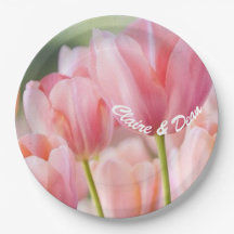 Personalized Pink Tulip Paper Party Plates