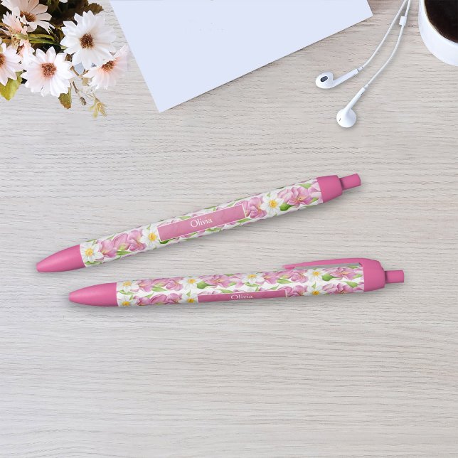 Personalized Pink Tulips & Daffodils Floral Pen (Creator Uploaded)