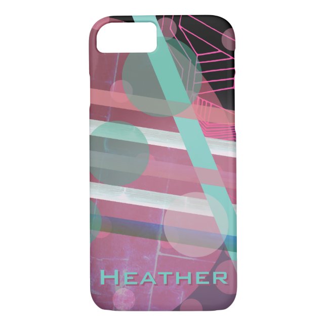 Personalized/Pink & Turquoise/Abstract Design Case-Mate iPhone Case (Back)