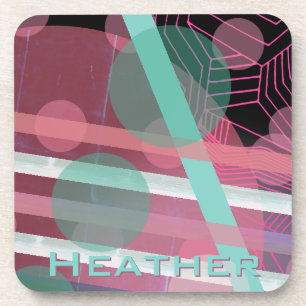 Personalized/Pink & Turquoise/Abstract Design Coaster