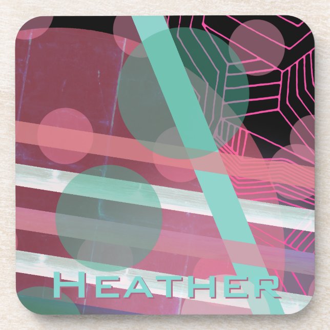 Personalized/Pink & Turquoise/Abstract Design Coaster (Front)