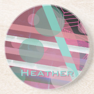 Personalized/Pink & Turquoise/Abstract Design Coaster