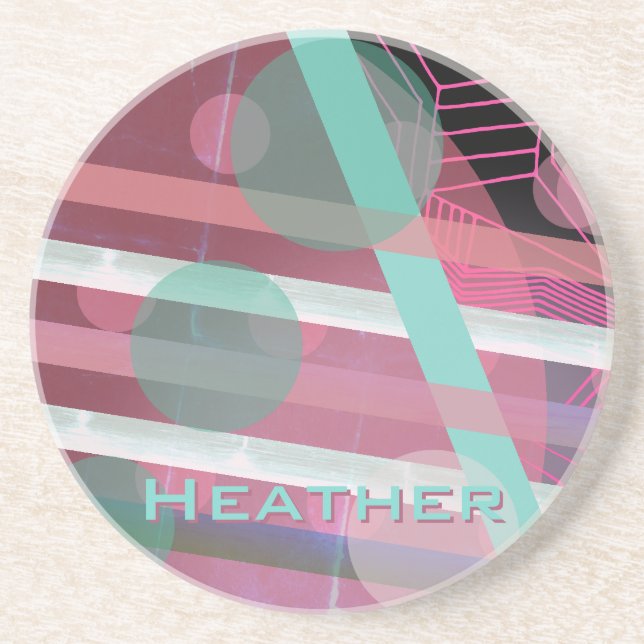 Personalized/Pink & Turquoise/Abstract Design Coaster (Front)