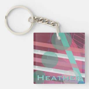 Personalized/Pink & Turquoise/Abstract Design Keychain