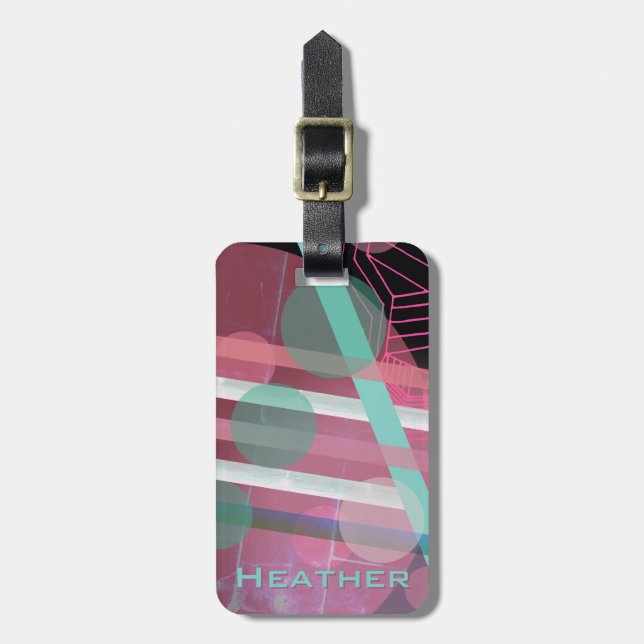 Personalized/Pink & Turquoise/Abstract Design Luggage Tag (Front Vertical)