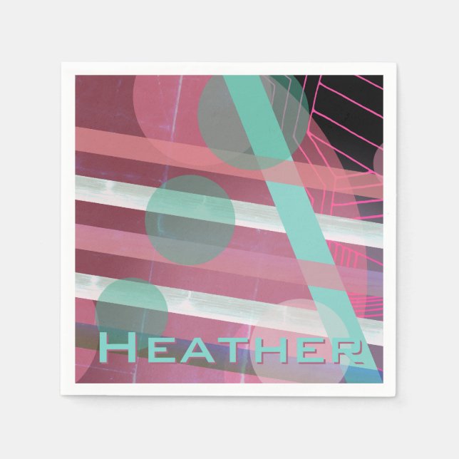 Personalized/Pink & Turquoise/Abstract Design Napkin (Front)