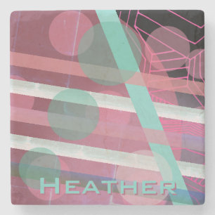 Personalized/Pink & Turquoise/Abstract Design Stone Coaster