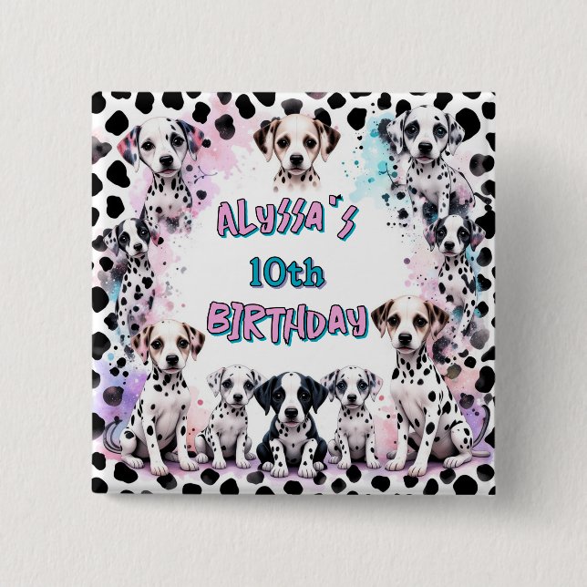Personalized Pink Turquoise Dalmatian Dogs  2 Inch Square Button (Front)