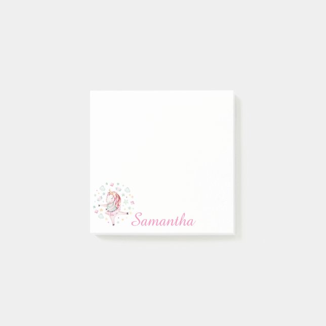Personalized Pink Unicorn Ballerina Post-It Notes (Front)