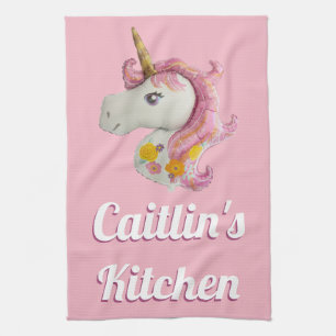 Personalized Pink Unicorn Balloon Girly Kitchen Towel