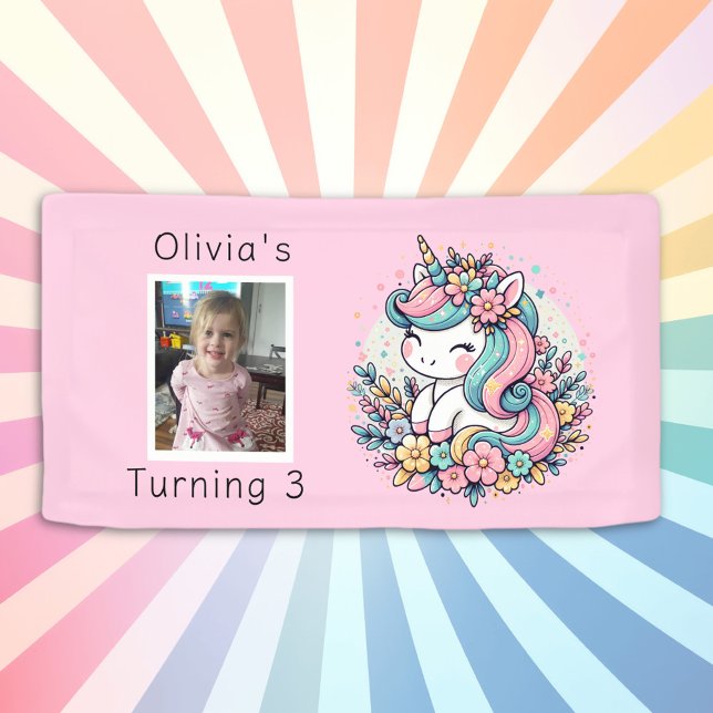 Personalized Pink Unicorn Girl's Birthday Banner (Creator Uploaded)