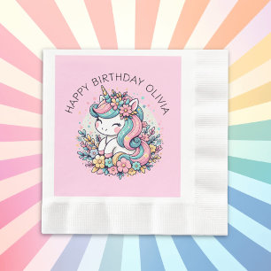 Personalized Pink Unicorn Girl's Birthday Napkin
