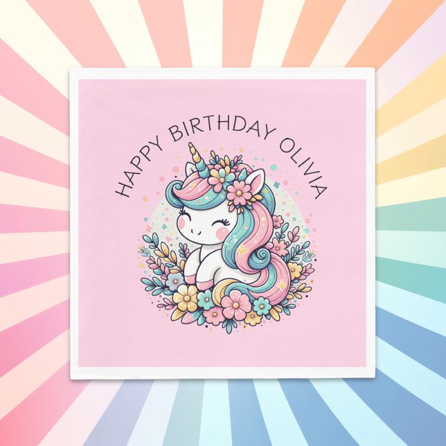 Personalized Pink Unicorn Girl's Birthday Napkin (Creator Uploaded)