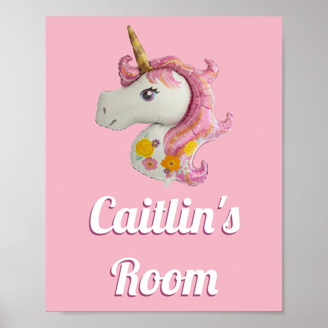 Personalized Pink Unicorn Girl's Room Poster (Front)
