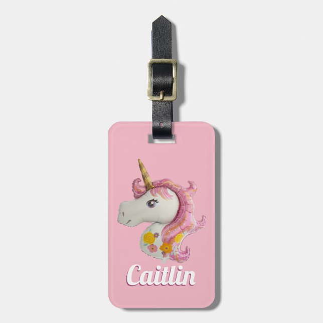 Personalized Pink Unicorn Luggage Tag (Front Vertical)