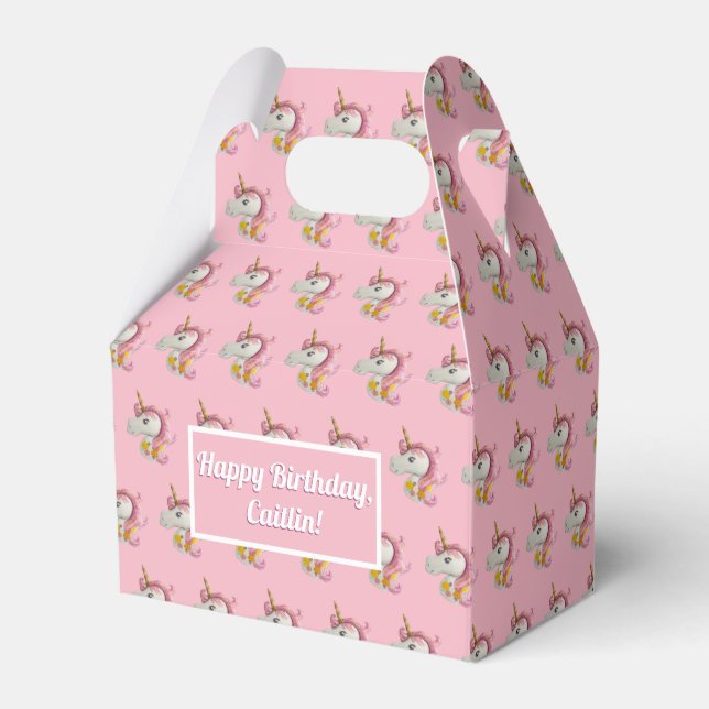 Personalized Pink Unicorn Party Favour Boxes (Front Side)