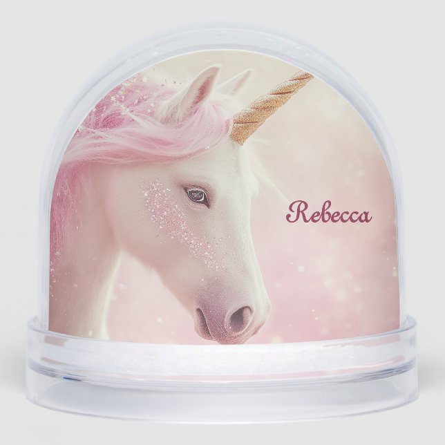 Personalized Pink Unicorn  Snowglobe (Front)