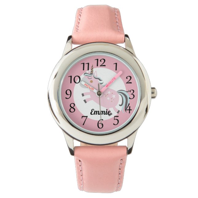 Personalized Pink Unicorn Stars Watch (Front)