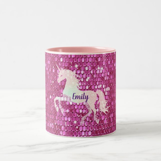 Personalized Pink Unicorn  Two-Tone Coffee Mug (Center)