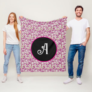 Personalized pink vine floral pattern  fleece blanket