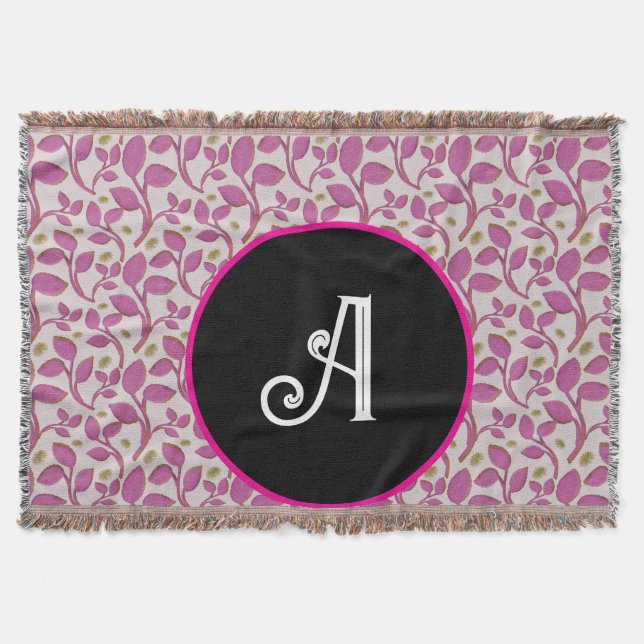 Personalized pink vine floral pattern  throw blanket (Front)