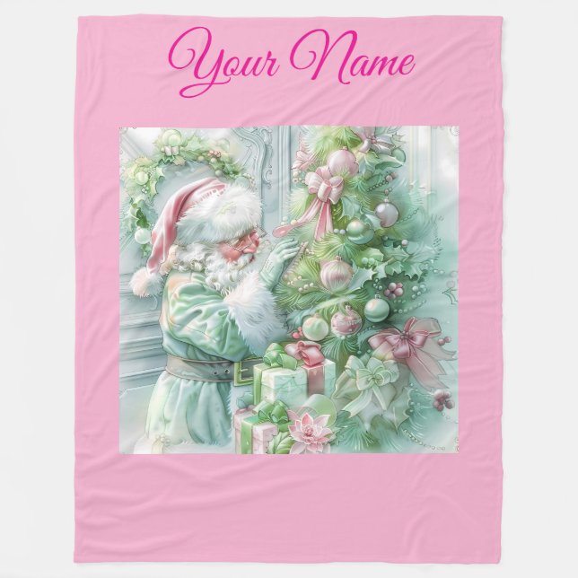 Personalized Pink Vintage Christmas Poinsettia Fle Fleece Blanket (Front)