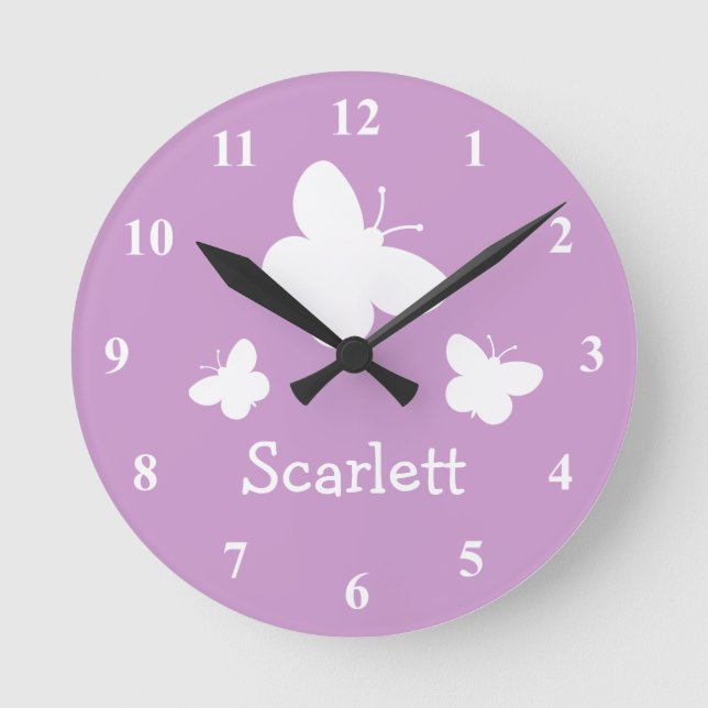 Personalized pink wall clock with butterflies (Front)