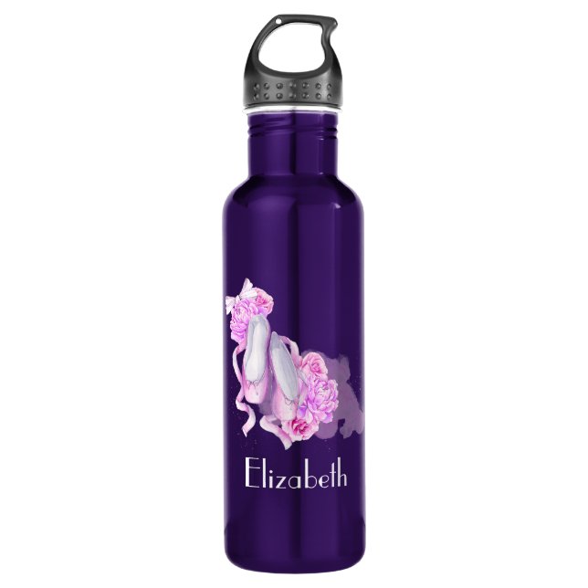 Personalized Pink Watercolor Ballet Shoes 710 Ml Water Bottle (Front)