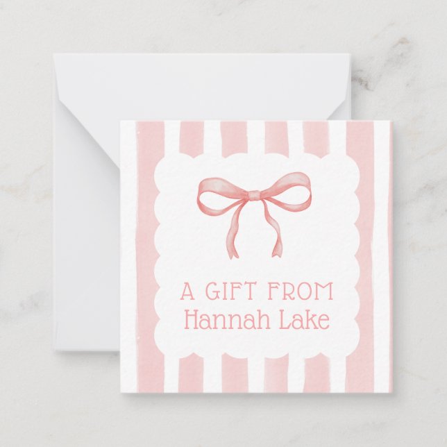 Personalized Pink Watercolor Bow Enclosure Card (Front)