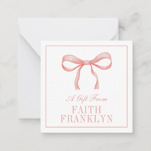 Personalized Pink Watercolor Bow Gift Enclosure Card