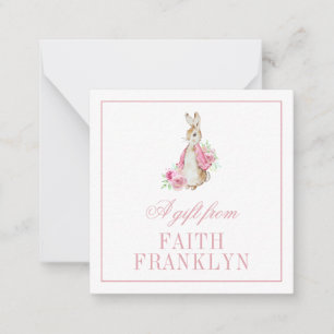 Personalized Pink Watercolor Bunny Gift Enclosure Card