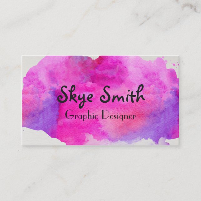 Personalized Pink Watercolor Business Card (Front)