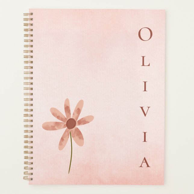 Personalized Pink Watercolor Dainty Flower Planner (Front)
