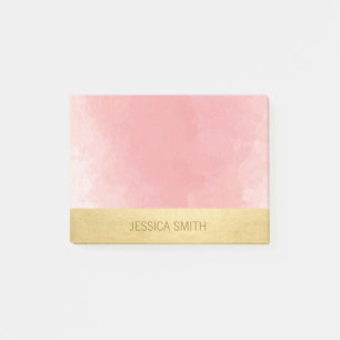 Personalized Pink Watercolor Faux Gold Foil Post-it Notes