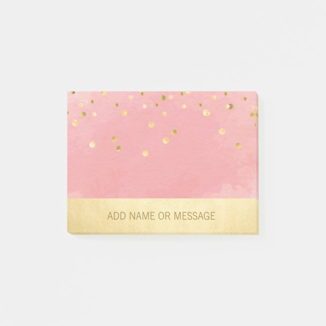 Personalized Pink Watercolor Faux Gold Foil Post-it Notes (Front)