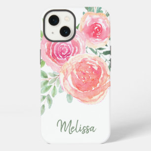 Personalized Pink Watercolor Floral iPhone 13 Case