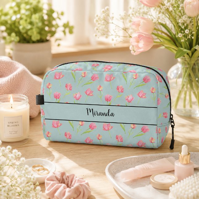Personalized Pink Watercolor Flowers Dopp Kit (Personalized Pink Watercolor Flowers Dopp Kit)