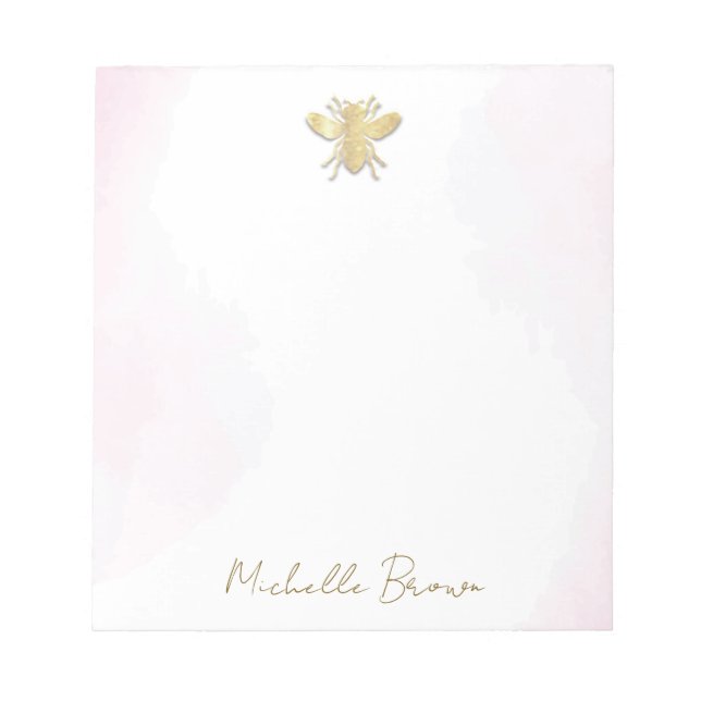 Personalized pink watercolor - Golden Honey Bee    Notepad (Front)