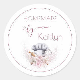 Personalized Pink Watercolor Homemade Baking Classic Round Sticker