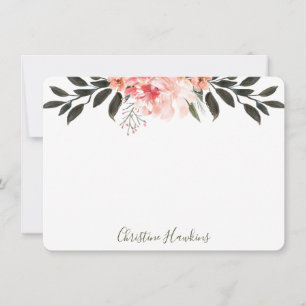 Personalized Pink Watercolor Modern Greenery Flora Card