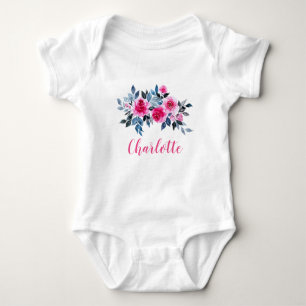 Personalized Pink Watercolor Roses Baby Bodysuit