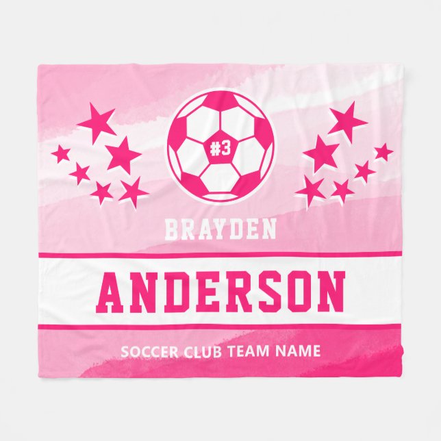Personalized Pink Watercolor Soccer Player Name Fleece Blanket (Front (Horizontal))