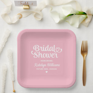 Personalized Pink Wedding Bridal Shower Paper Plate