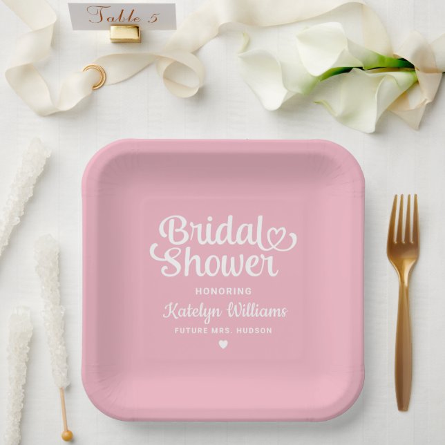 Personalized Pink Wedding Bridal Shower Paper Plate (Wedding)