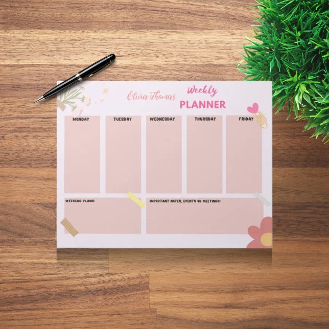 Personalized Pink Weekly Planner Notepad (Creator Uploaded)