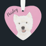 Personalized Pink Westie West Highland Terrier Ornament<br><div class="desc">I am in love with this beautifully detailed watercolor illustration of a wheaten terrier dog on a sweet pink heart! Personalize these pastel ornaments and make the nice list this year! For the perfect presents, pair it with a matching item from the collection for a thoughtful housewarming, bridal shower, teacher,...</div>